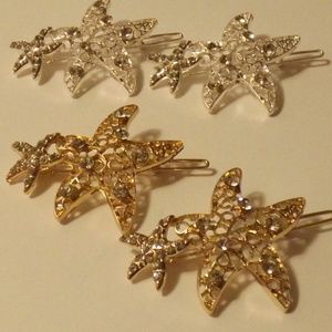 Gold and Silver Star Hair Clips